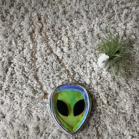 Handbags - Iridescent Alien Face Crossbody transparent, see-through festival, safe rave Bag
